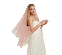 Double Layer Tulle Bridal Veil 2 Tier Sheer Wedding Veil with Comb - Pink - 40'' length