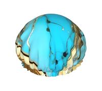 Double-layer Turquoise Marble Print shower cap great for showers,cooking,spa and makeup-fits long hair.