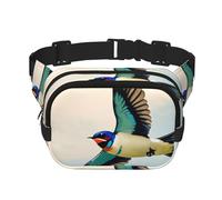 Double Layer Waist Bag for Men & Women,Adjustable Waterproof Running Belt,Multi-Functional Fanny Pack with Gliding Swallow Print for Travel,Hiking,Fitness