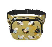 Double Layer Waist Bag for Men & Women,Adjustable Waterproof Running Belt,Multi-Functional Fanny Pack with Busy Bee Print for Travel,Hiking,Fitness