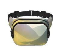 Double Layer Waist Bag for Men & Women,Adjustable Waterproof Running Belt,Multi-Functional Fanny Pack with Mountain Valley with Rainbow Print for Travel,Hiking,Fitness