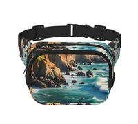 Double Layer Waist Bag for Men & Women,Adjustable Waterproof Running Belt,Multi-Functional Fanny Pack with Coastal Dreams Print for Travel,Hiking,Fitness