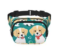 Double Layer Waist Bag for Men & Women,Adjustable Waterproof Running Belt,Multi-Functional Fanny Pack with Playful Puppies Print for Travel,Hiking,Fitness