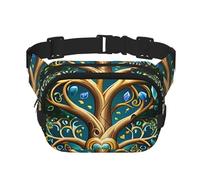 Double Layer Waist Bag for Men & Women,Adjustable Waterproof Running Belt,Multi-Functional Fanny Pack with Tree of Life Heart Blooming Print for Travel,Hiking,Fitness