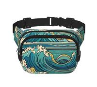 Double Layer Waist Bag for Men & Women,Adjustable Waterproof Running Belt,Multi-Functional Fanny Pack with Harmonic Tides Print for Travel,Hiking,Fitness