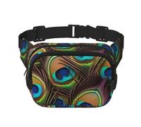 Double Layer Waist Bag for Men & Women,Adjustable Waterproof Running Belt,Multi-Functional Fanny Pack with Colorful Peacock Feathers Print for Travel,Hiking,Fitness