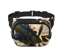 Double Layer Waist Bag for Men & Women,Adjustable Waterproof Running Belt,Multi-Functional Fanny Pack with War Plane Print for Travel,Hiking,Fitness