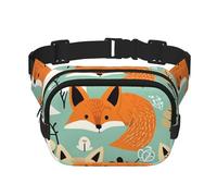 Double Layer Waist Bag for Men & Women,Adjustable Waterproof Running Belt,Multi-Functional Fanny Pack with Curious Fox Print for Travel,Hiking,Fitness