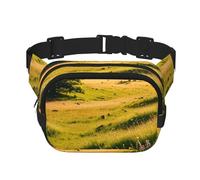 Double Layer Waist Bag for Men & Women,Adjustable Waterproof Running Belt,Multi-Functional Fanny Pack with Sunlit Meadows Print for Travel,Hiking,Fitness
