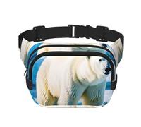Double Layer Waist Bag for Men & Women,Adjustable Waterproof Running Belt,Multi-Functional Fanny Pack with Polar Bear Ice Print for Travel,Hiking,Fitness