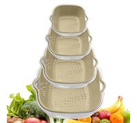 Double Layer Washing Basket - Fruit Strainer Bowl Fruit Cleaner 8 x Veggie Wash Pasta Rice Strainer Salad Spinner | 2-Stage Thickened Design for Efficient Draining and Washing Beige, Yellow, Green