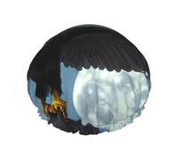 Double layer waterproof shower cap - Eagle under the stars Elastic Reusable Shower Cap Hair Protector Hat for Women & Men