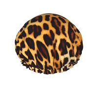 Double layer waterproof shower cap - Stripes on leopards Elastic Reusable Shower Cap Hair Protector Hat for Women & Men