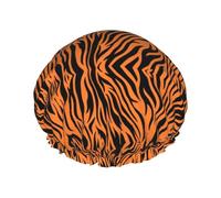 Double Layer Waterproofs Shower Cap for Women - Multipurpose Haircare Accessory for Long Hair,Reusable Convenience Tiger Stripes Orange Pattern