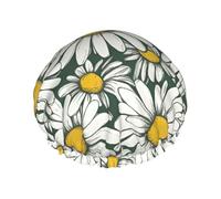 Double-layer White daisy Print shower cap great for showers,cooking,spa and makeup-fits long hair.