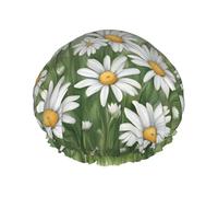 Double-layer White Daisy Print shower cap great for showers,cooking,spa and makeup-fits long hair.