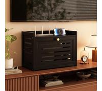 Double Layer WiFi Router Storage Cabinet Shelf Hidden Box for Modem & Power Strip Cable Management Solution Ideal for Bedroom & Living Room Black (30.5x20x28cm)