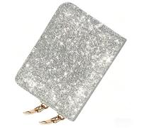 Double-layer women's currency storage bag, zipper-style card storage pocket, compact and portable 14-position large-capacity storage bag, Silver sequins, Modern Stylish