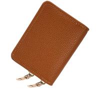 Double-layer women's currency storage bag, zipper-style card storage pocket, compact and portable 14-position large-capacity storage bag, Litchi-pattern caramel brown, Modern Stylish