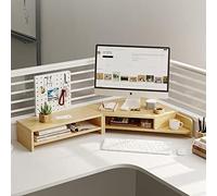 Double Layer Wooden Corner Monitor Stand, Monitor Riser for L Shaped Desk, Corner Laptop Stand with Slots, Space Saving Corner Desk Riser