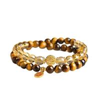 Double-Layer Yellow Tiger Eye and Citrine Crystal Bracelets for Women, 6mm Beaded Handmade Strand, Polished Tigerite and Clear Quartz Style, Luxury Stackable Jewelry for Energy and Abundance