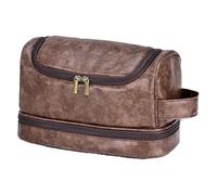 Double Layered Men's Makeup Bag, Storage Bag, Portable with Hooks, Hand-held Business or Daily Travel toiletries Bag (Dark Brown)