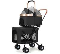 Double Layered Pet Stroller for Dogs, Cats, Dog Stroller for Medium Dogs, Lightweight and Folding, Suitable for Outdoor Travel(Black)