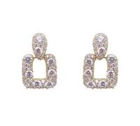 Double layered zirconia hollow square copper earrings, light luxury geometric pendant earrings, high-end commuting accessories, suitable for women in the workplace, banquet dressing, and festivals