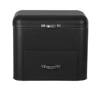 Double Layers Bread Storage Bin 2 Layer Iron Bread Box with Top Lid and Drawers Kitchen Drawer Type Storage Box for Storing Fresh Loaves, Cookies, Pastries and Other Daily Necessities, Black