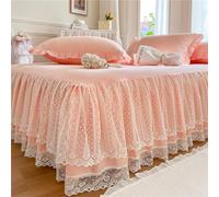 Double Layers Lace Ruffle Skirt Bedspread Sheet - French Style Brushed Microfiber Bed Sheet with Frilled Hem, Romantic All Seasons Fitted Valance Cover for Bedroom Décor(Pink,180x200cm)
