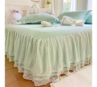 Double Layers Lace Ruffle Skirt Bedspread Sheet - French Style Brushed Microfiber Bed Sheet with Frilled Hem, Romantic All Seasons Fitted Valance Cover for Bedroom Décor(Pale Green,150x200cm)