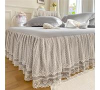 Double Layers Lace Ruffle Skirt Bedspread Sheet - French Style Brushed Microfiber Bed Sheet with Frilled Hem, Romantic All Seasons Fitted Valance Cover for Bedroom Décor(Light Grey,150x200cm)