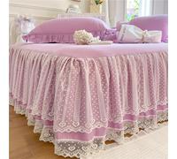 Double Layers Lace Ruffle Skirt Bedspread Sheet - French Style Brushed Microfiber Bed Sheet with Frilled Hem, Romantic All Seasons Fitted Valance Cover for Bedroom Décor(Light Purple,150x200cm)