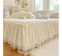 Double Layers Lace Ruffle Skirt Bedspread Sheet - French Style Brushed Microfiber Bed Sheet with Frilled Hem, Romantic All Seasons Fitted Valance Cover for Bedroom Décor(Creamy-white,180x200cm)