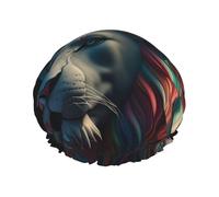 Double Layers Shower Cap For Women, Reusable Elastic Bathing Bath Cap Abstract 3d Art Lion Hair Caps Waterproof Ladies Spa Salon Shower Hat Hair Caps