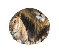 Double Layers Shower Cap For Women, Reusable Elastic Bathing Bath Cap African Lion And Lioness Hair Caps Waterproof Ladies Spa Salon Shower Hat Hair Caps