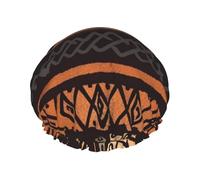Double Layers Shower Cap For Women, Reusable Elastic Bathing Bath Cap African Mud Cloth Tribal Hair Caps Waterproof Ladies Spa Salon Shower Hat Hair Caps