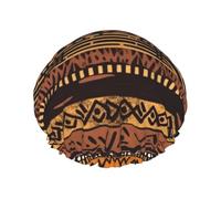Double Layers Shower Cap For Women, Reusable Elastic Bathing Bath Cap African Mud Cloth Tribal Hair Caps Waterproof Ladies Spa Salon Shower Hat Hair Caps
