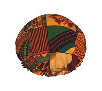 Double Layers Shower Cap For Women, Reusable Elastic Bathing Bath Cap African Style Patchwork Hair Caps Waterproof Ladies Spa Salon Shower Hat Hair Caps