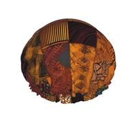 Double Layers Shower Cap For Women, Reusable Elastic Bathing Bath Cap African Style Patchwork Hair Caps Waterproof Ladies Spa Salon Shower Hat Hair Caps