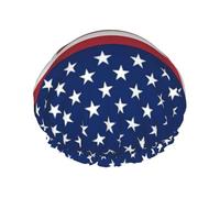 Double Layers Shower Cap For Women, Reusable Elastic Bathing Bath Cap American Flag Stars Stripes Hair Caps Waterproof Ladies Spa Salon Shower Hat Hair Caps