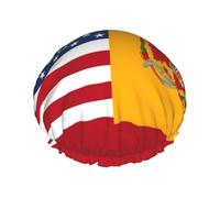 Double Layers Shower Cap For Women, Reusable Elastic Bathing Bath Cap American Spain Flag Hair Caps Waterproof Ladies Spa Salon Shower Hat Hair Caps