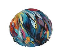 Double Layers Shower Cap For Women, Reusable Elastic Bathing Bath Cap Art Colorful Chicken Hair Caps Waterproof Ladies Spa Salon Shower Hat Hair Caps