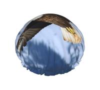 Double Layers Shower Cap For Women, Reusable Elastic Bathing Bath Cap Bald Eagle Flying Hair Caps Waterproof Ladies Spa Salon Shower Hat Hair Caps