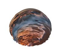 Double Layers Shower Cap For Women, Reusable Elastic Bathing Bath Cap Beach Hawaii Sunset Sea Waves Clouds Hair Caps Waterproof Ladies Spa Salon Shower Hat Hair Caps