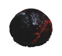 Double Layers Shower Cap For Women, Reusable Elastic Bathing Bath Cap Big Black Wolf With Red Eyes Hair Caps Waterproof Ladies Spa Salon Shower Hat Hair Caps