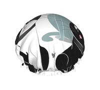 Double Layers Shower Cap For Women, Reusable Elastic Bathing Bath Cap Black And White Cats Hair Caps Waterproof Ladies Spa Salon Shower Hat Hair Caps