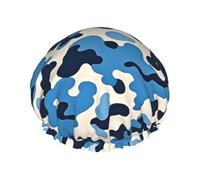 Double Layers Shower Cap For Women, Reusable Elastic Bathing Bath Cap Blue Camouflage Pattern Hair Caps Waterproof Ladies Spa Salon Shower Hat Hair Caps