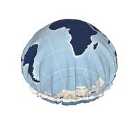 Double Layers Shower Cap For Women, Reusable Elastic Bathing Bath Cap Blue Map Of The World Hair Caps Waterproof Ladies Spa Salon Shower Hat Hair Caps