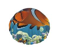 Double Layers Shower Cap For Women, Reusable Elastic Bathing Bath Cap Cartoon Clown Fish Hair Caps Waterproof Ladies Spa Salon Shower Hat Hair Caps